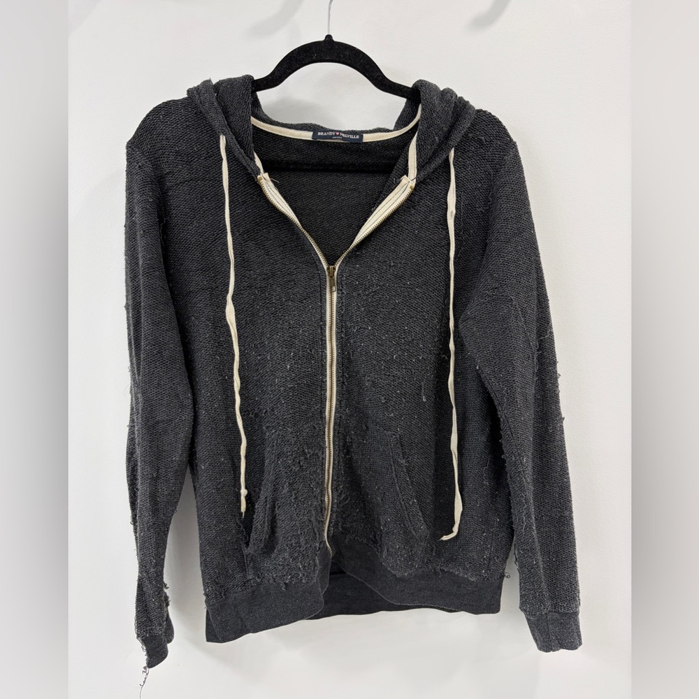 Brandy Melville Distressed Gray Zip Up Hoodie